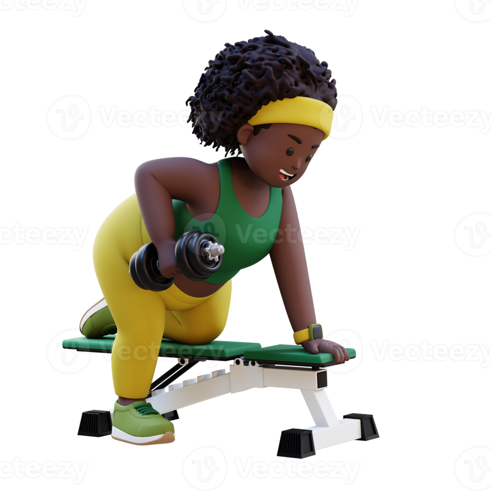 3D Plus Size Overweight african woman Doing Dumbbell Rows png