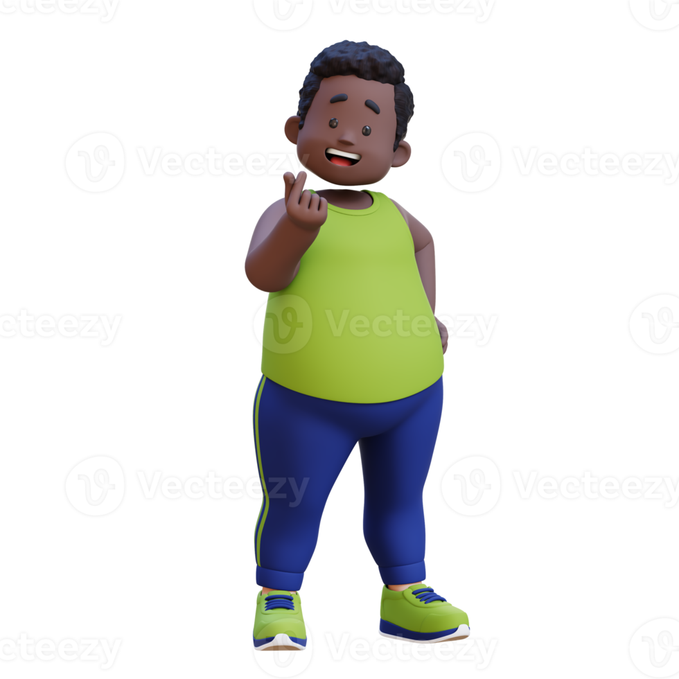 3D plus size overweight obesse african man giving love hand sign png