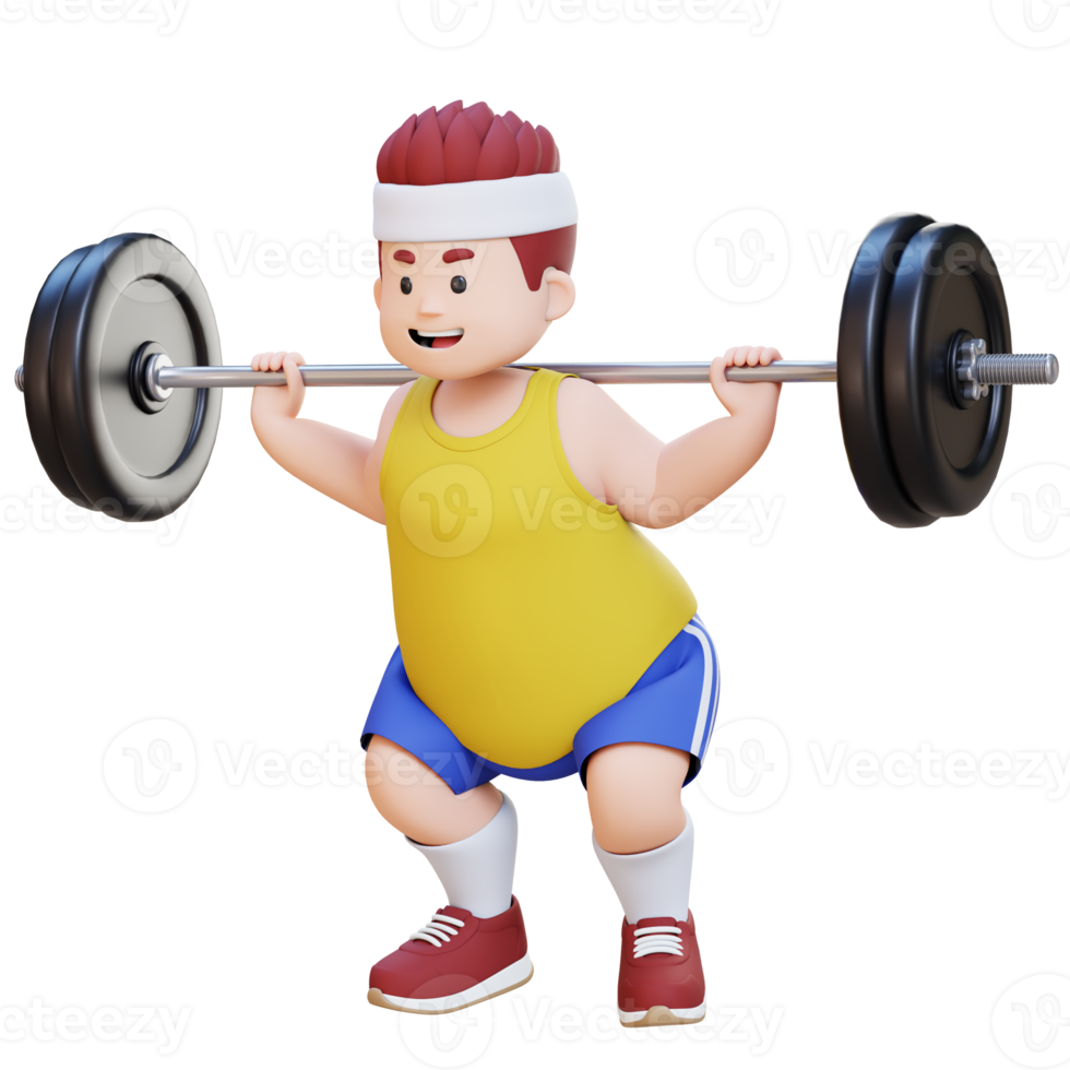 3D Plus Size Overweight big man doing Barbell Squat Workout png