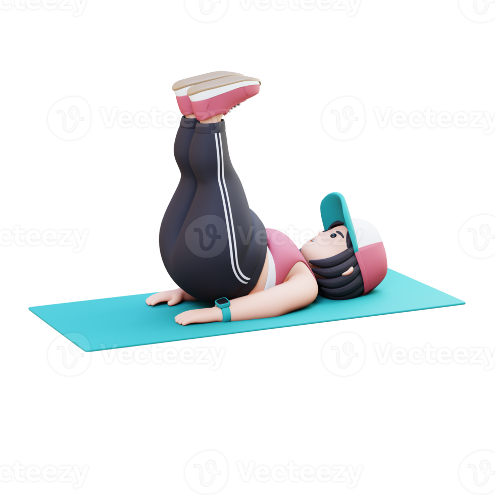 3D Plus Size Overweight girl Doing Leg Raises on a Mat png