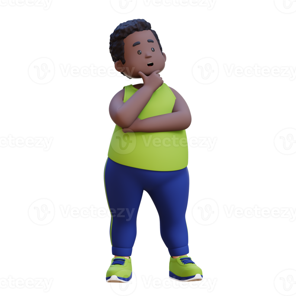3D plus size overweight obesse african man thinking pose png
