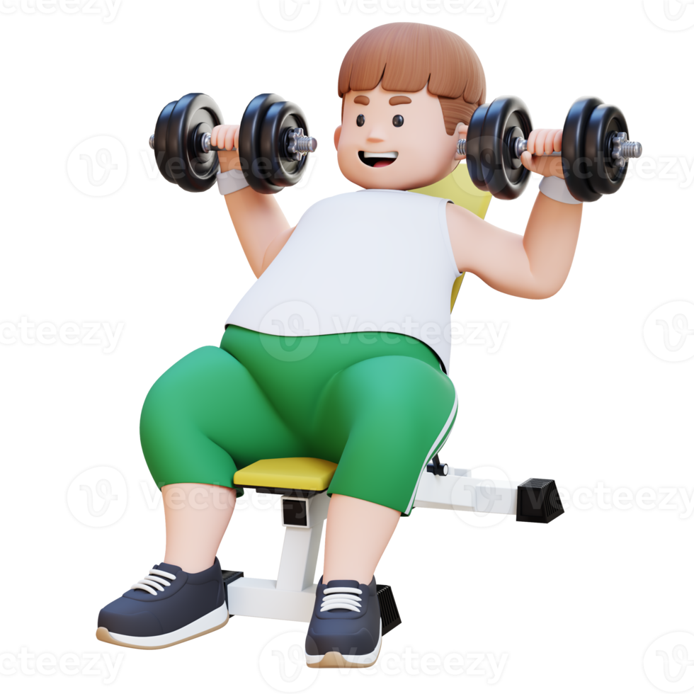 3D Plus Size Overweight Man character Incline Bench Dumbbell Chest Press Exercise png