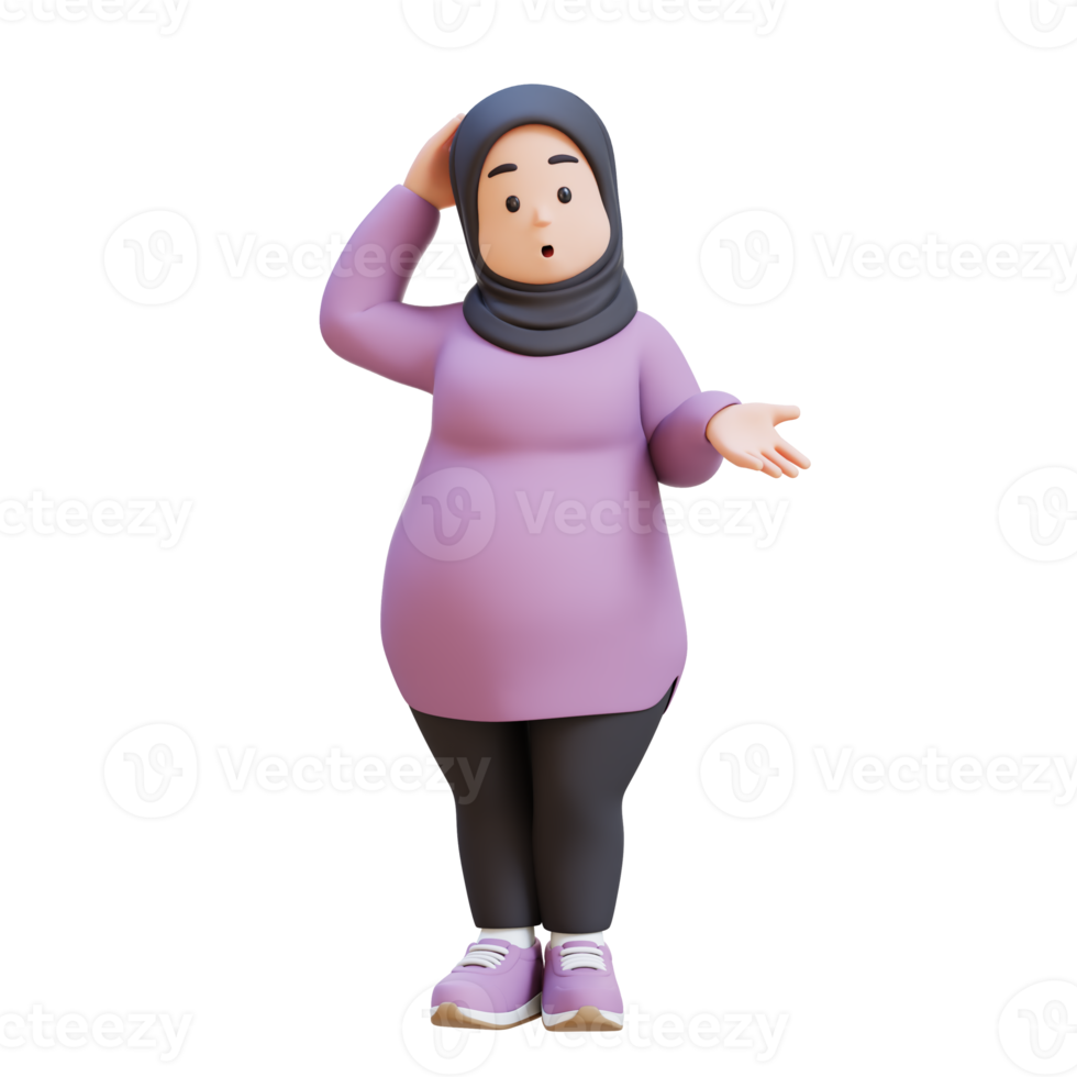 Confused 3D plus size overweight fat muslim woman png