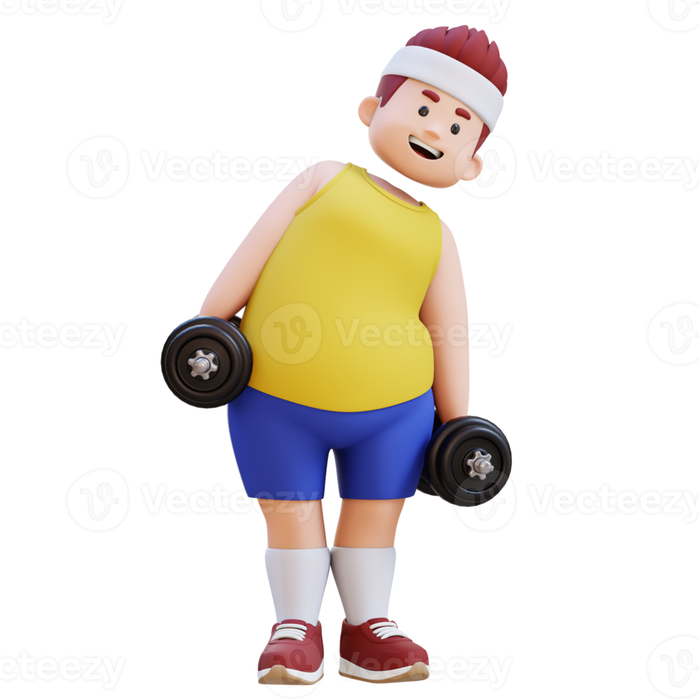 3D Plus Size Overweight big man Dumbbell Side Bend exercise png