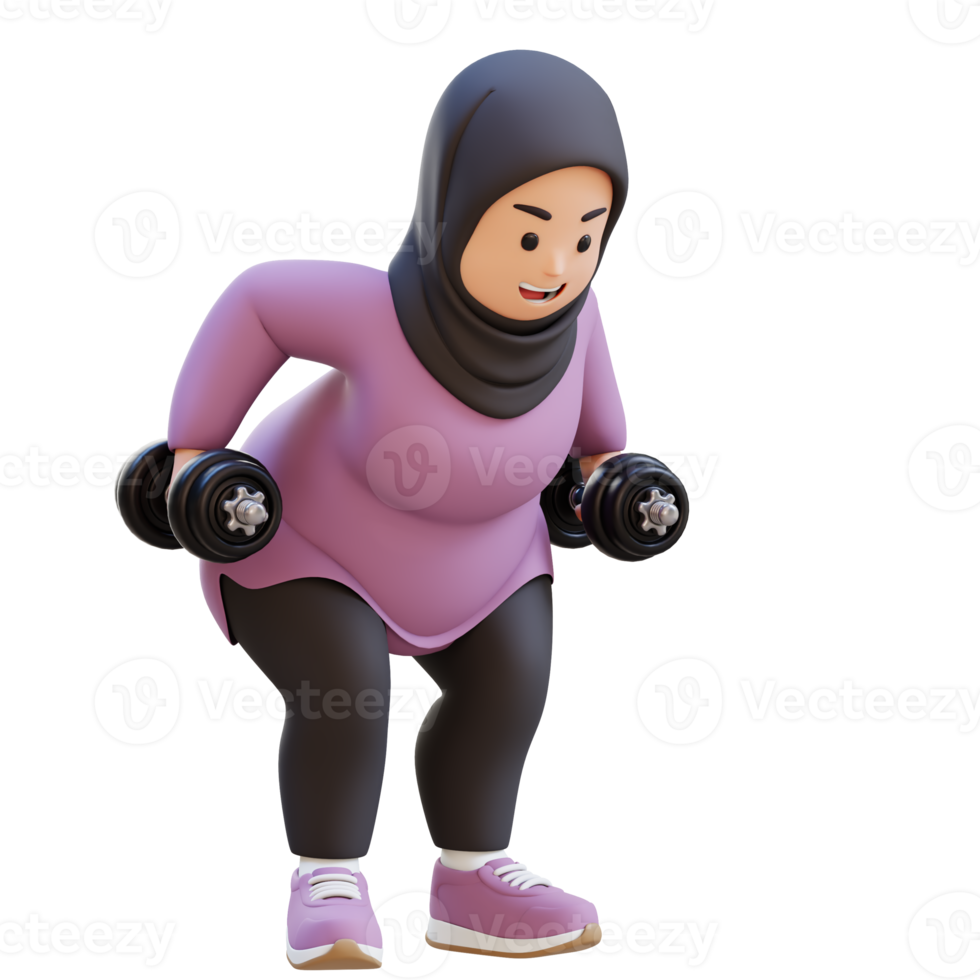 3D Plus Size Overweight muslim woman Bent Over Row png