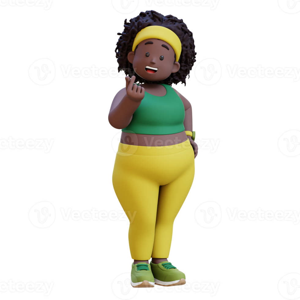 3D plus size overweight african woman giving love hand sign png