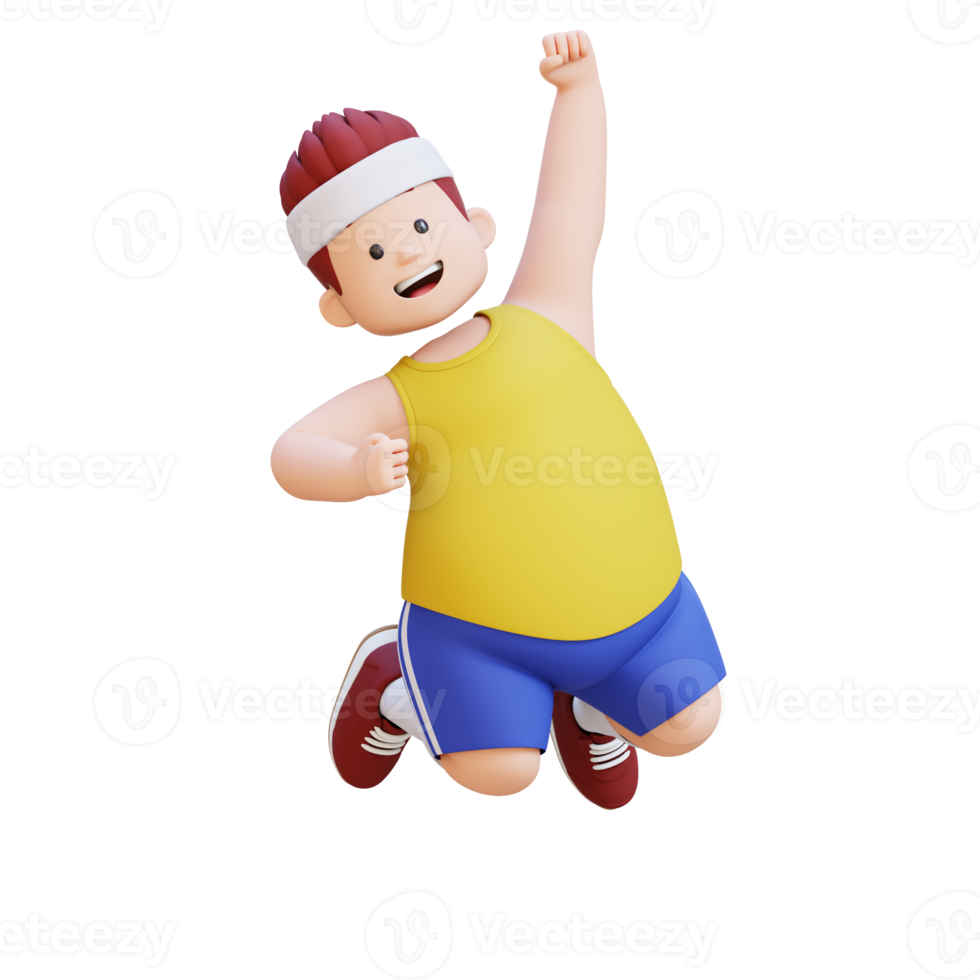 3D plus size overweight big man in sportswear jumping with excitement png