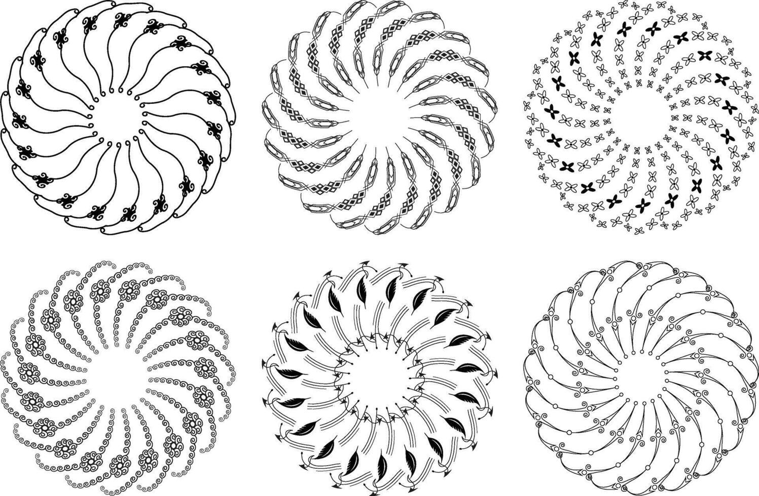 Abstract Decorative Black and White Line Art Mandala Patterns Set vector
