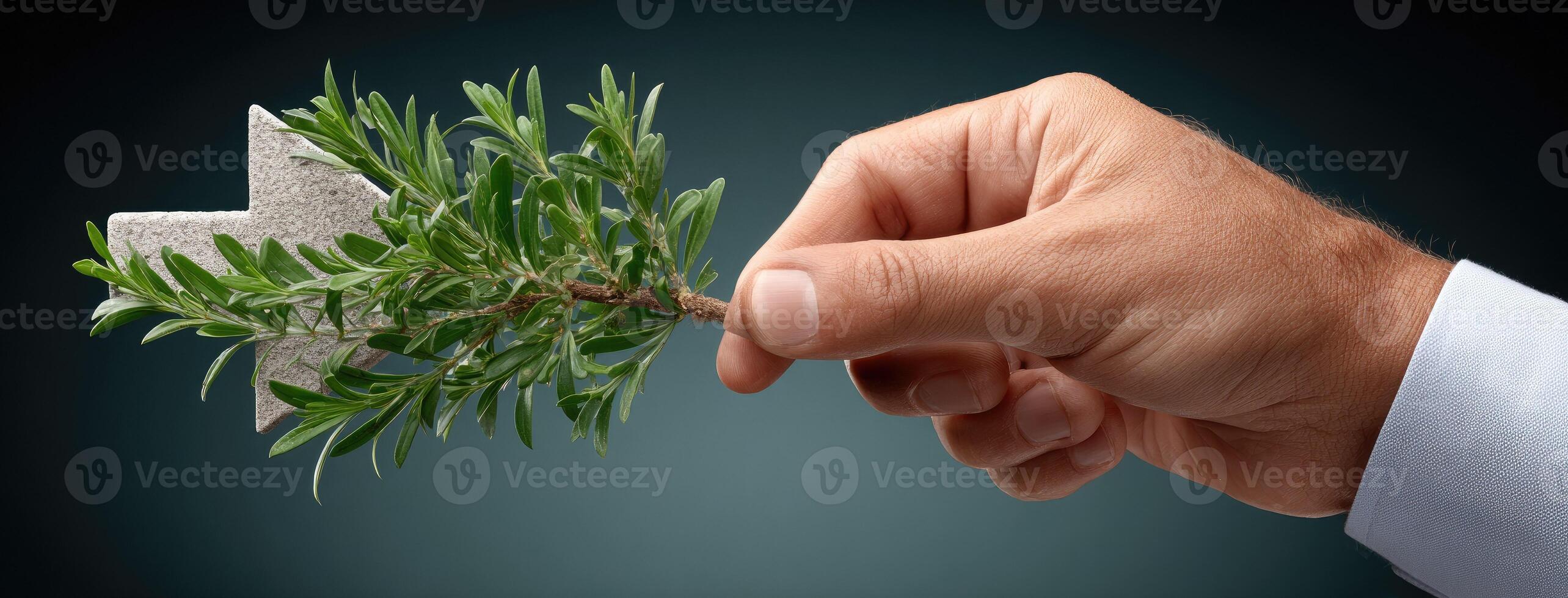 A hand holding a plant with a cross on it photo