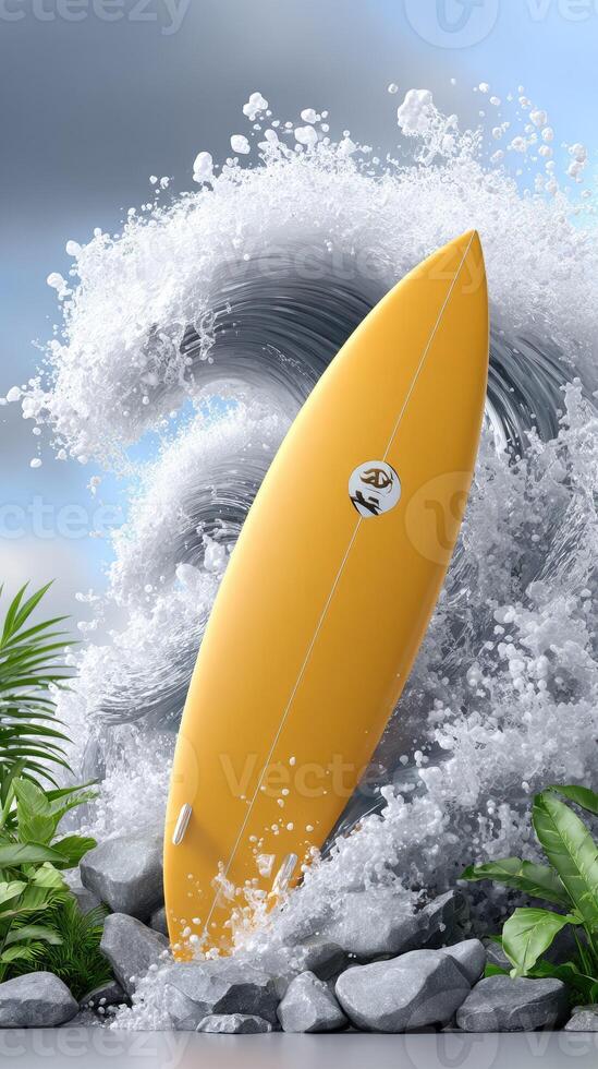 Surfboard on the ocean wave photo