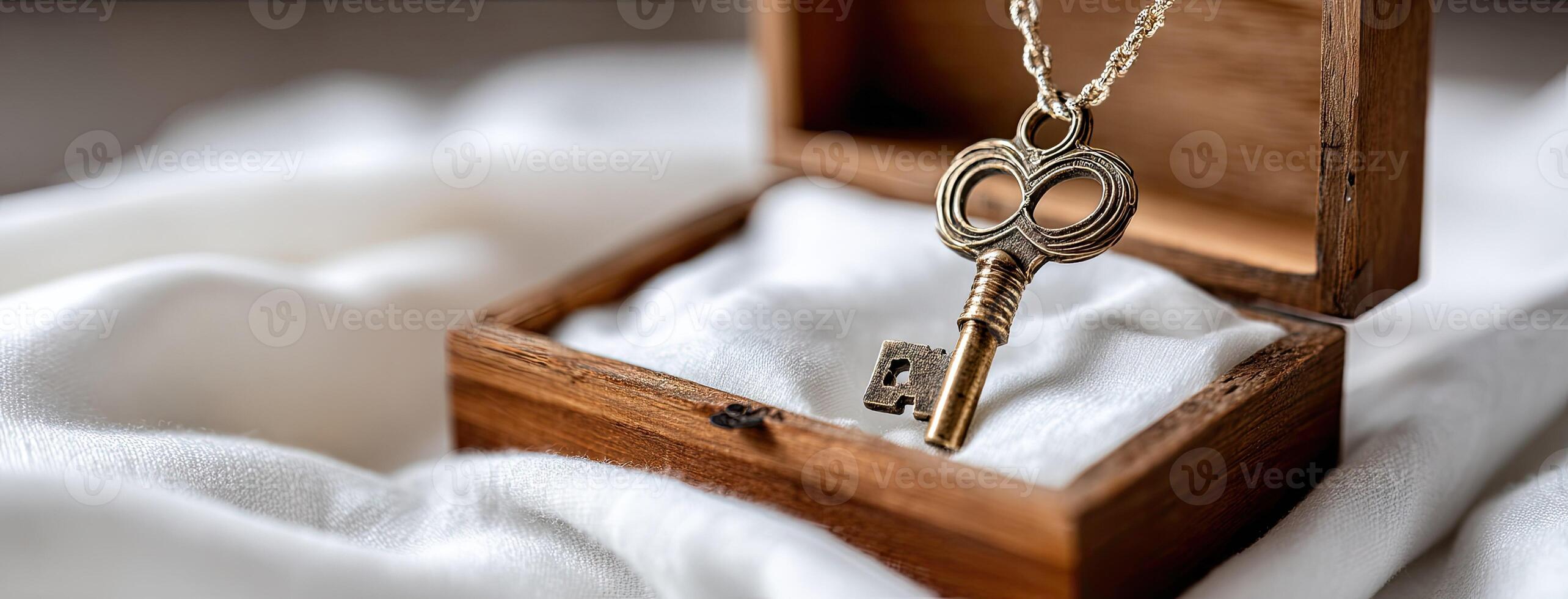 A key in a box with a white cloth photo