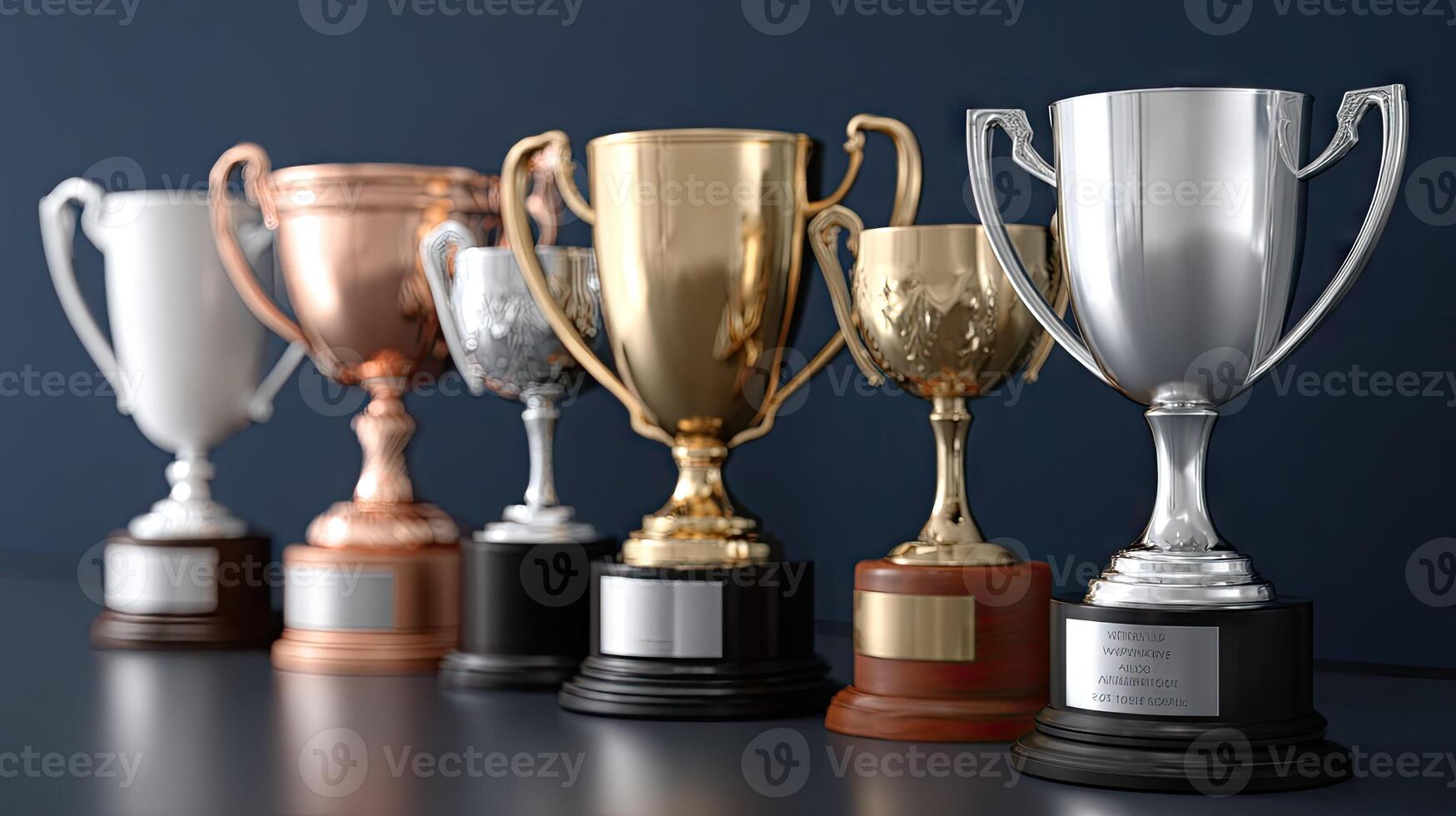 A row of trophies on a table photo