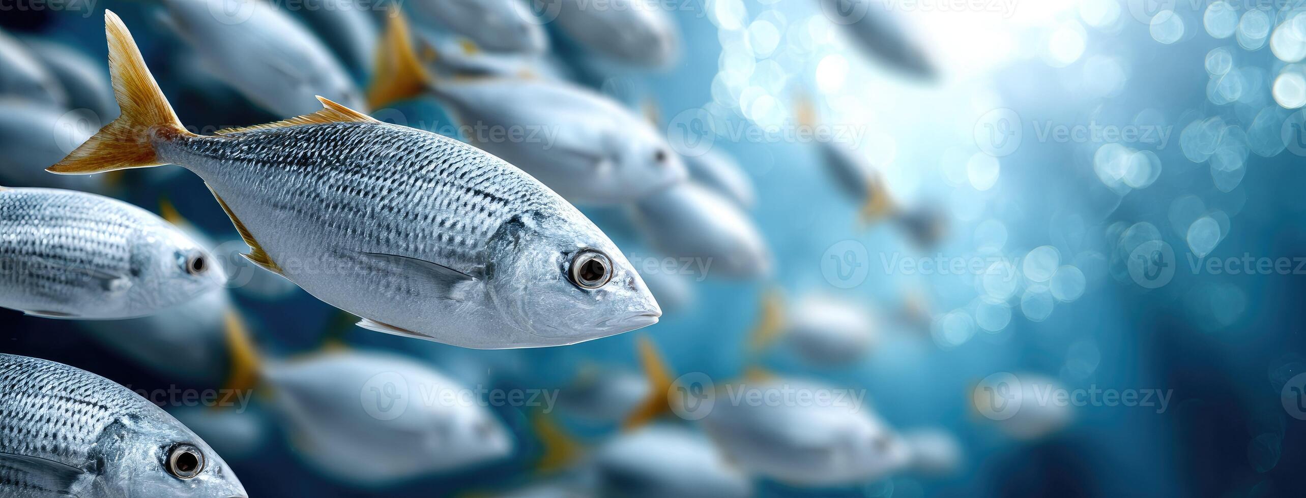 A group of fish swimming in the ocean photo