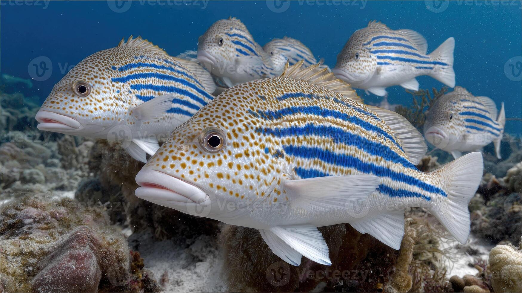 A group of fish with blue and white stripes photo
