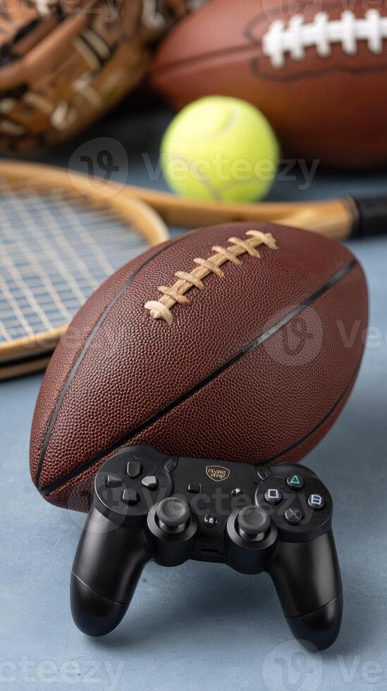 A game controller and a football on a table photo