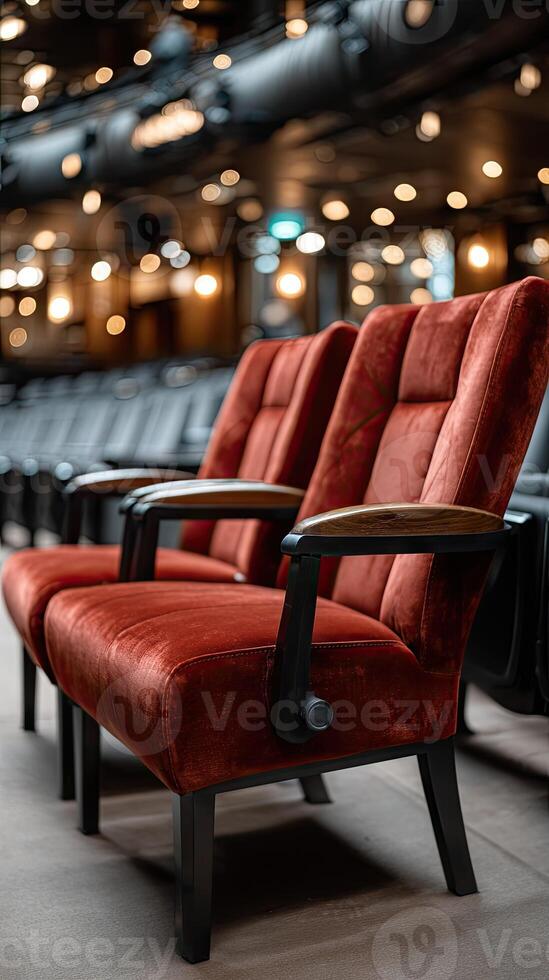 Two red chairs sitting in a row photo