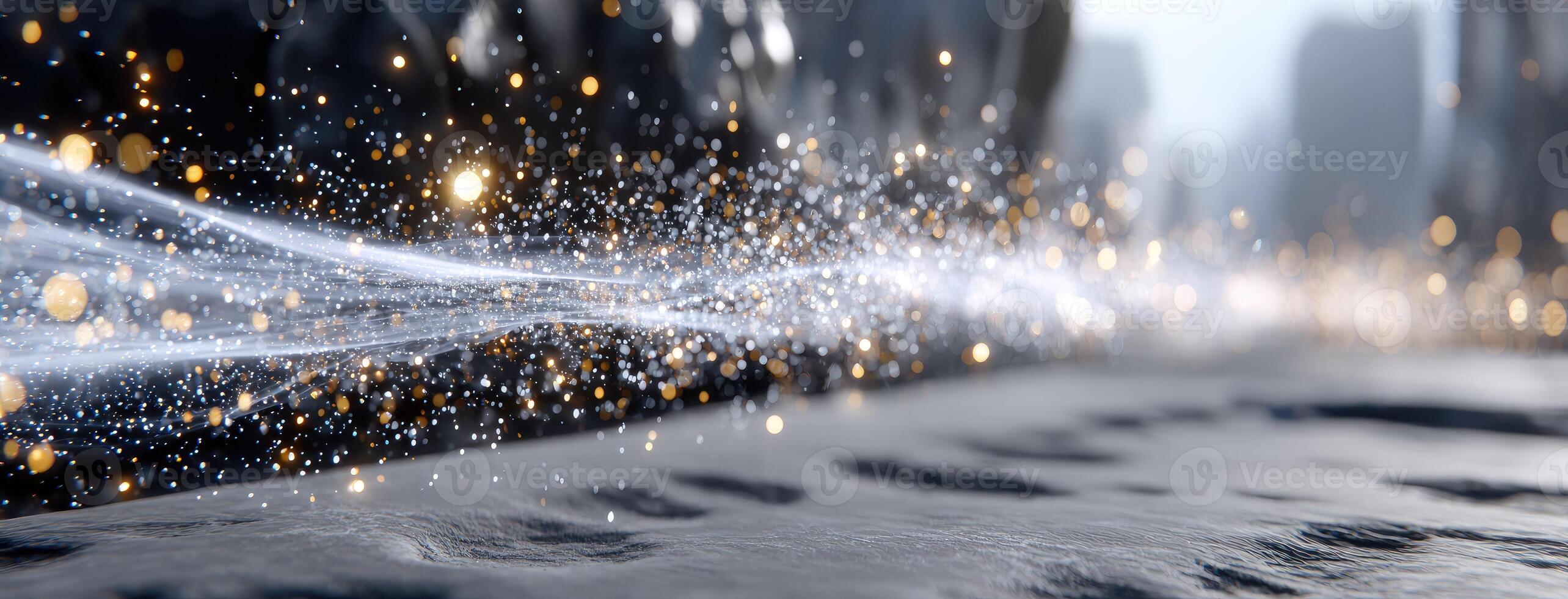 A close up of a city street with a light shining photo