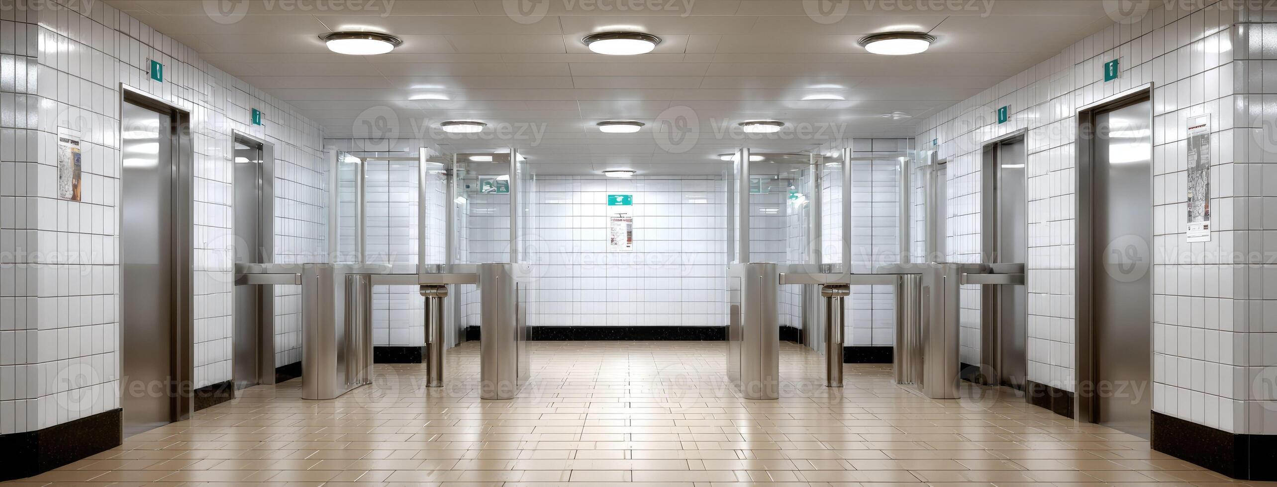 An elevator with four doors and a light photo