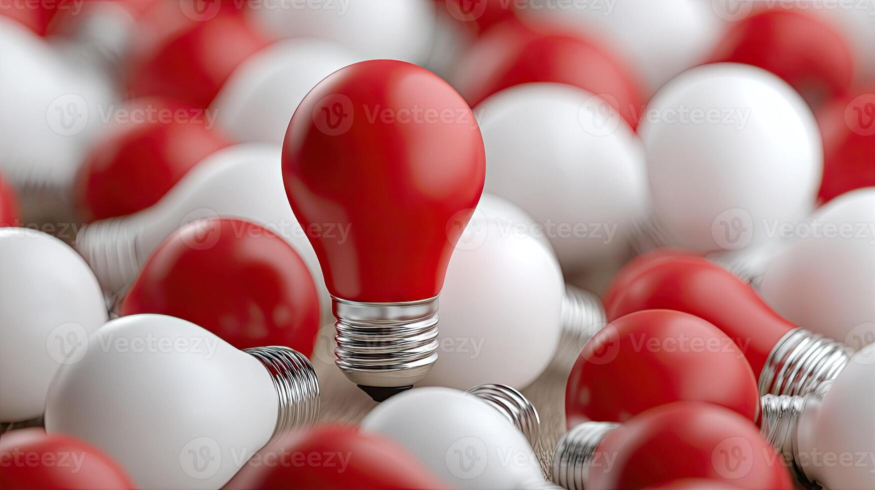 A red light bulb in a group of white and red bulbs photo