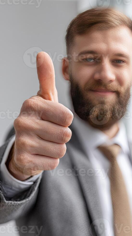A man with a beard and suit giving the thumbs up photo