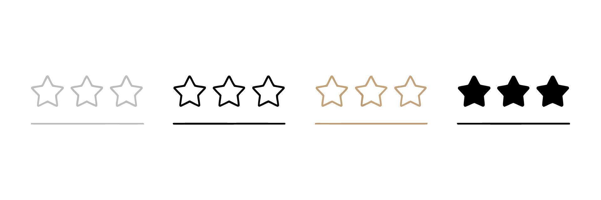 Three Star Rating Icons in Various Colors and Styles Multiple three star rating icons different shades line weights star rating rating icons three stars vector