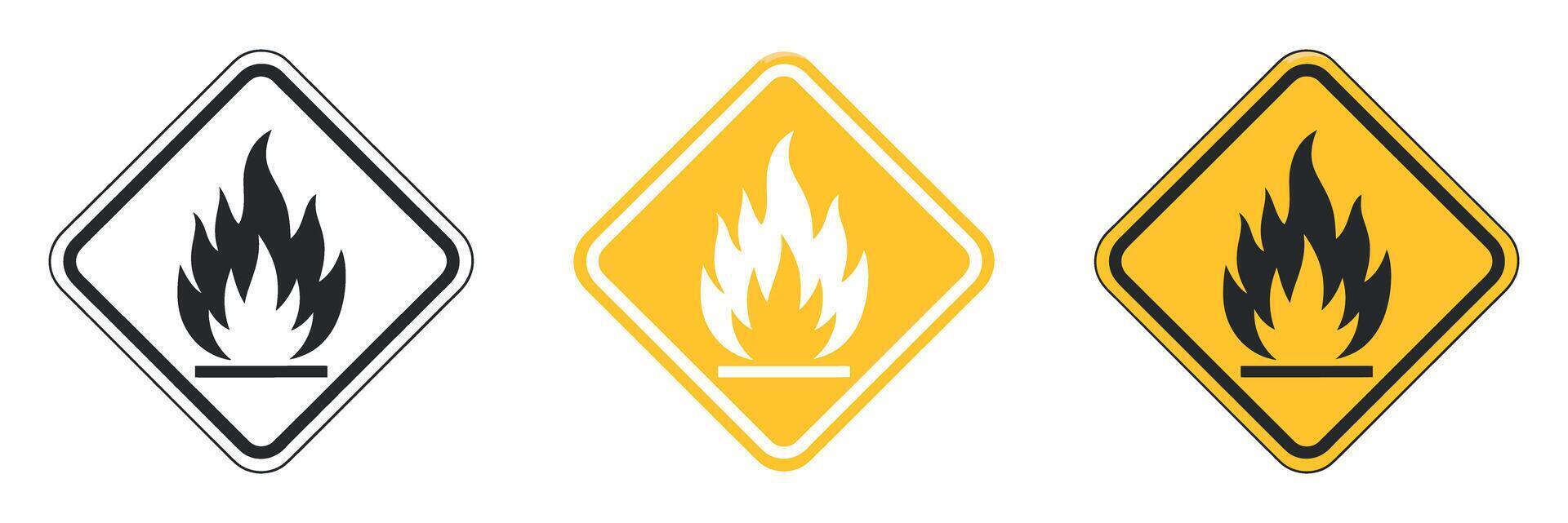 Three Fire Hazard Warning Signs in Black and Yellow vector