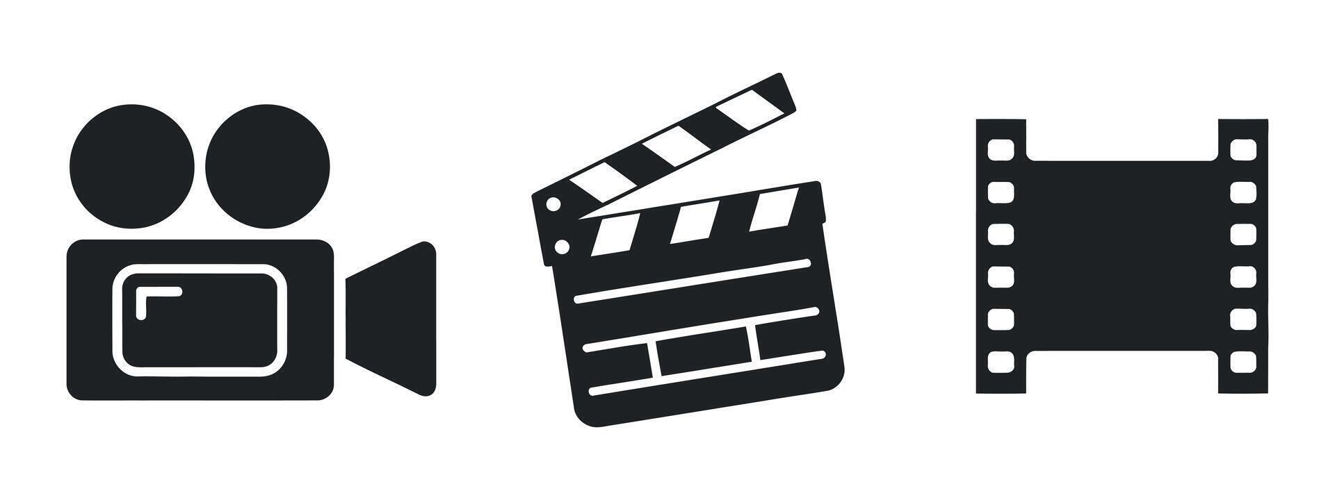Film Production Icons Camera Clapperboard and Filmstrip vector
