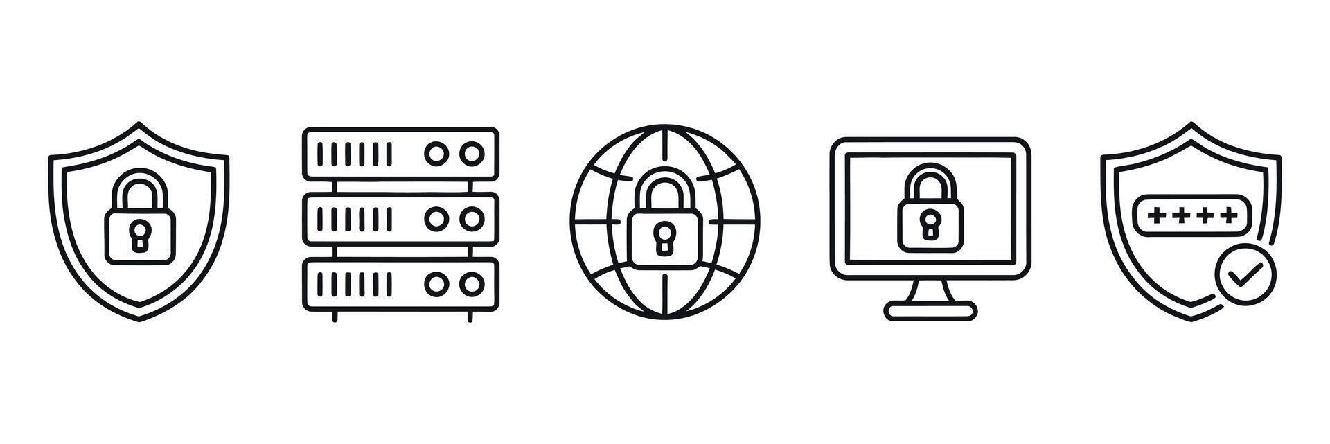 Secure Data Center Network Protection Icons vector