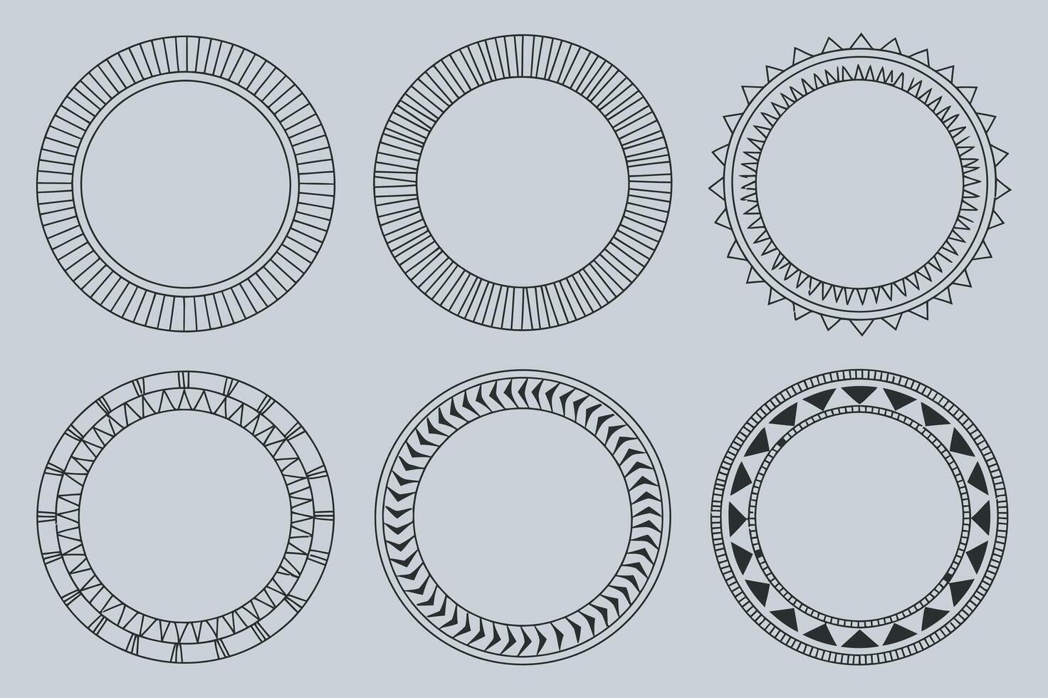 Set of six decorative circular frames in various styles vector