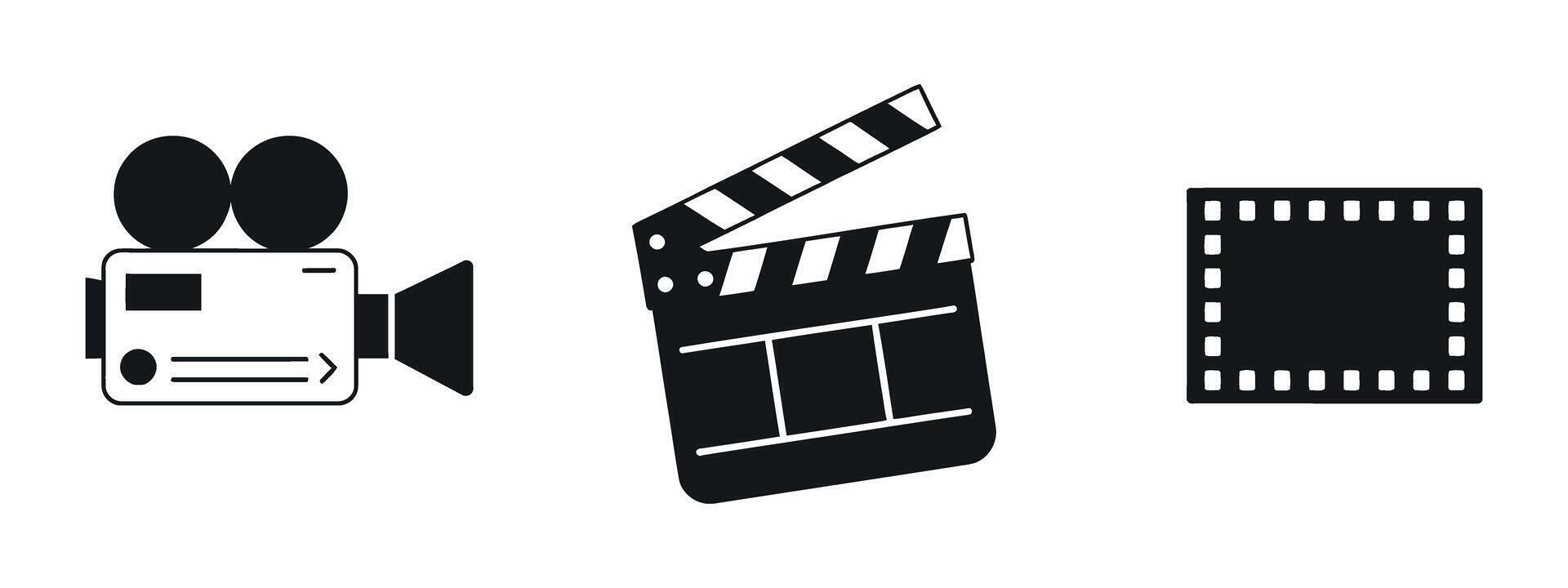 Film Production Icon Camera Clapperboard and Filmstrip vector