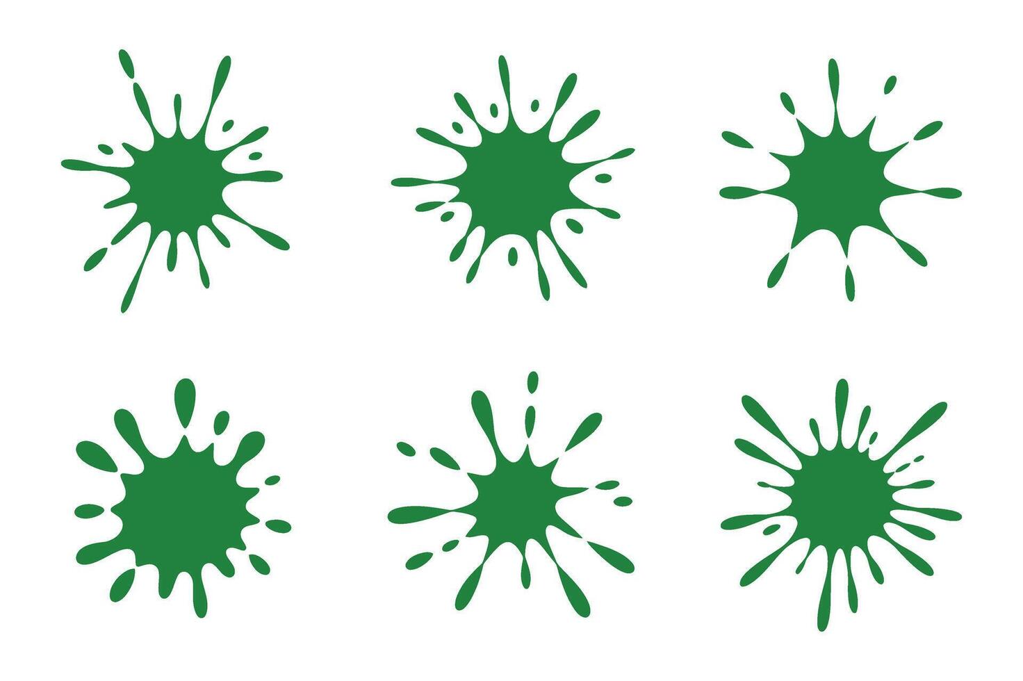 Set of six vibrant green ink or paint splatters vector