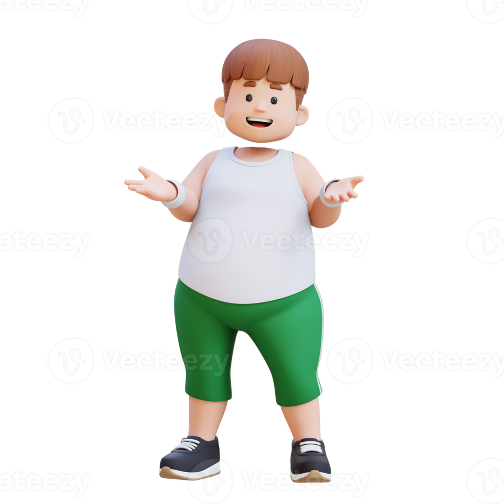 3D plus size overweight fat man character talking pose png