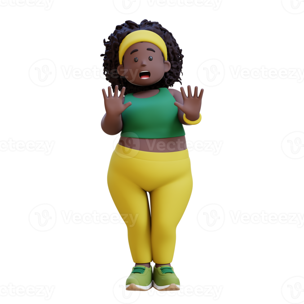 Scared 3D plus size overweight african woman png