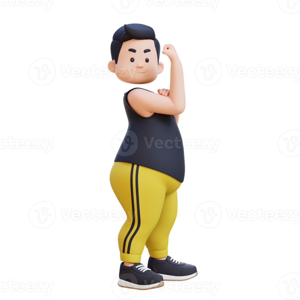 3D plus size overweight obesse man Flexing his Biceps png
