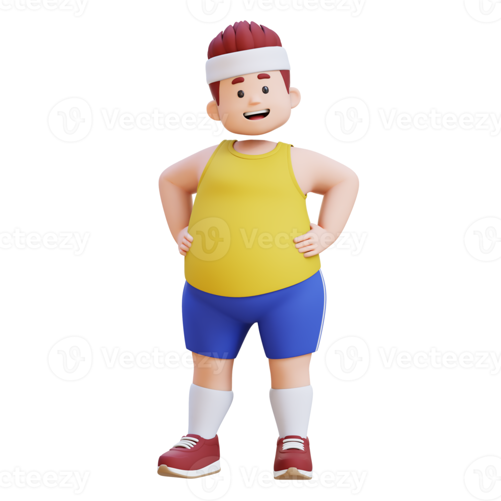 3D plus size overweight fat big man in confident pose png