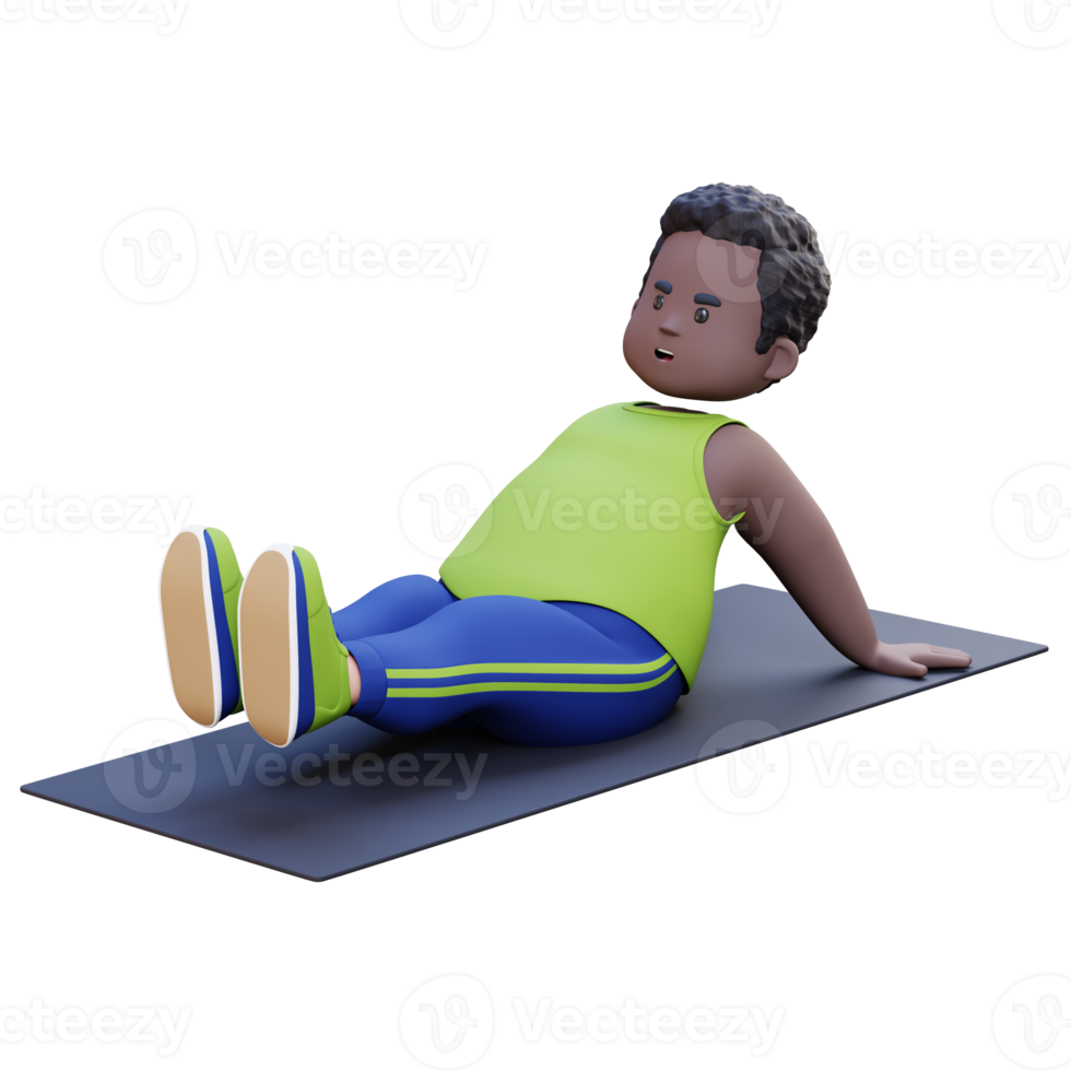 3D Plus Size Overweight obesse african man workout on a mat png
