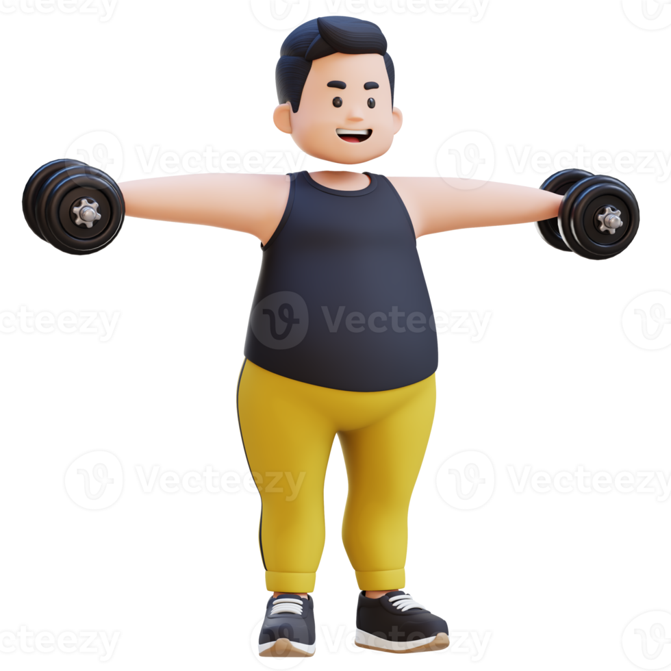 3D Plus Size Overweight obesse man in Dumbbell Lateral Raise png