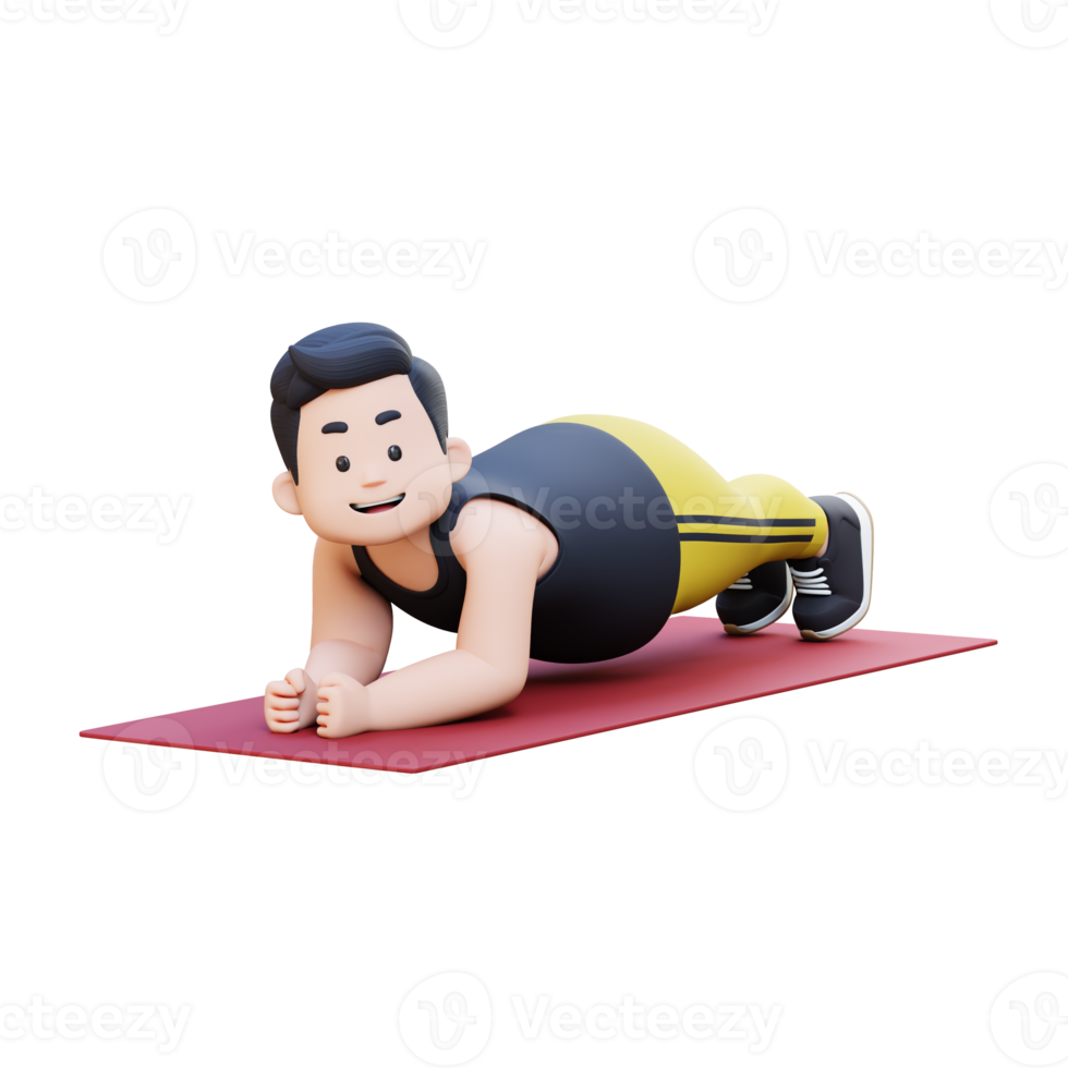 3D Plus Size Overweight obesse man Doing a Plank Exercise png