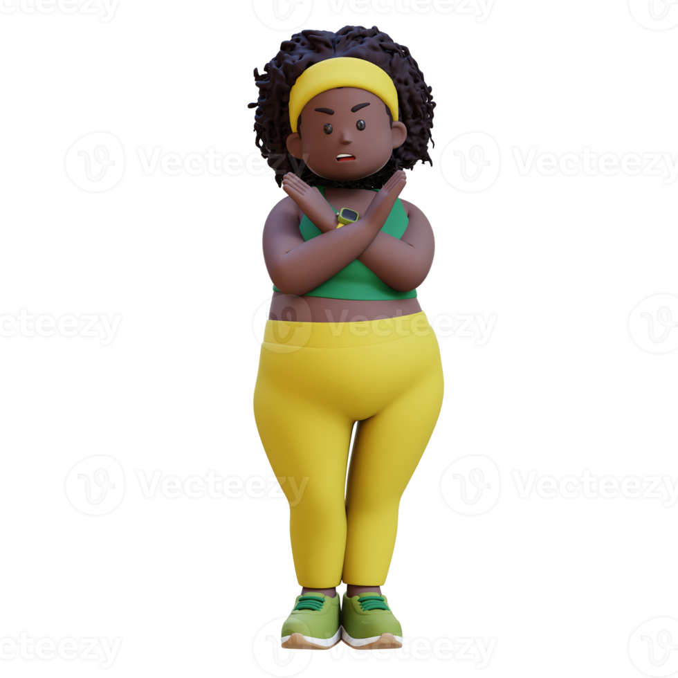 3D plus size overweight african woman in refusal pose png