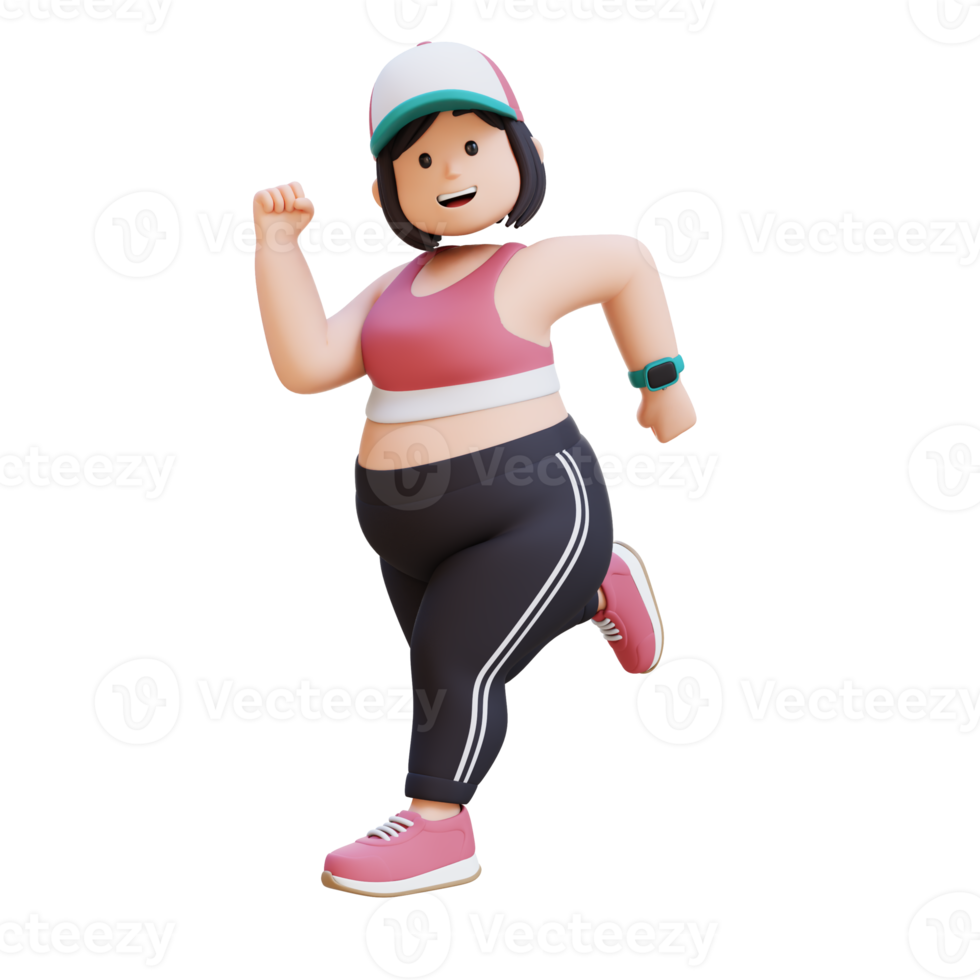 3D plus size overweight girl Running png