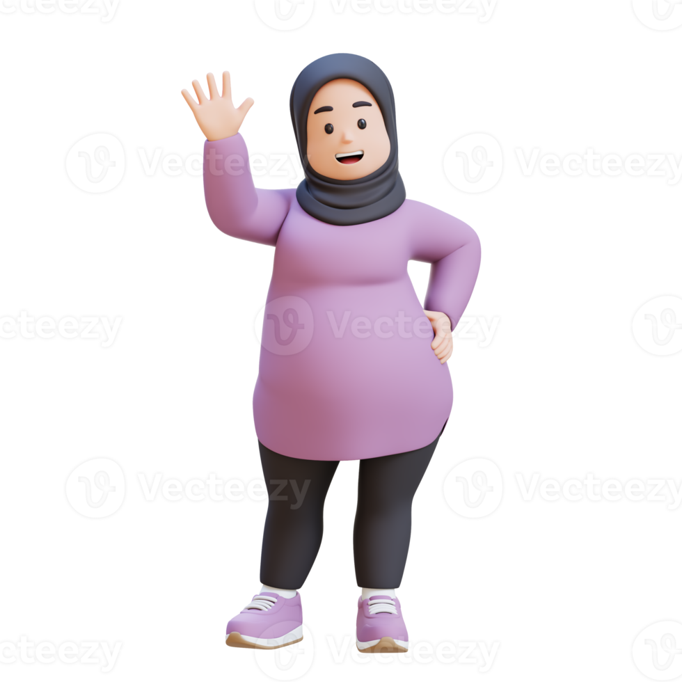 3D plus size overweight fat muslim woman Waving, Ready for Fitness png