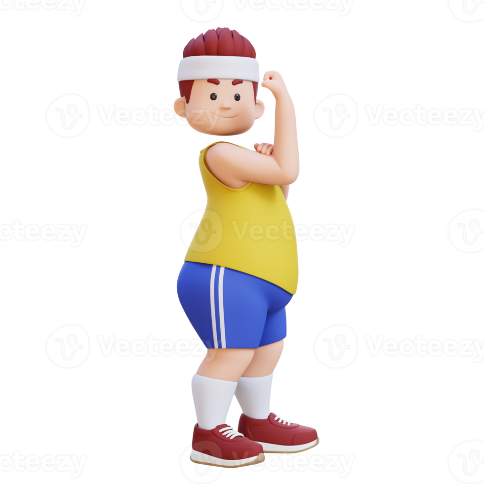 3D plus size overweight big man Flexing his Biceps png