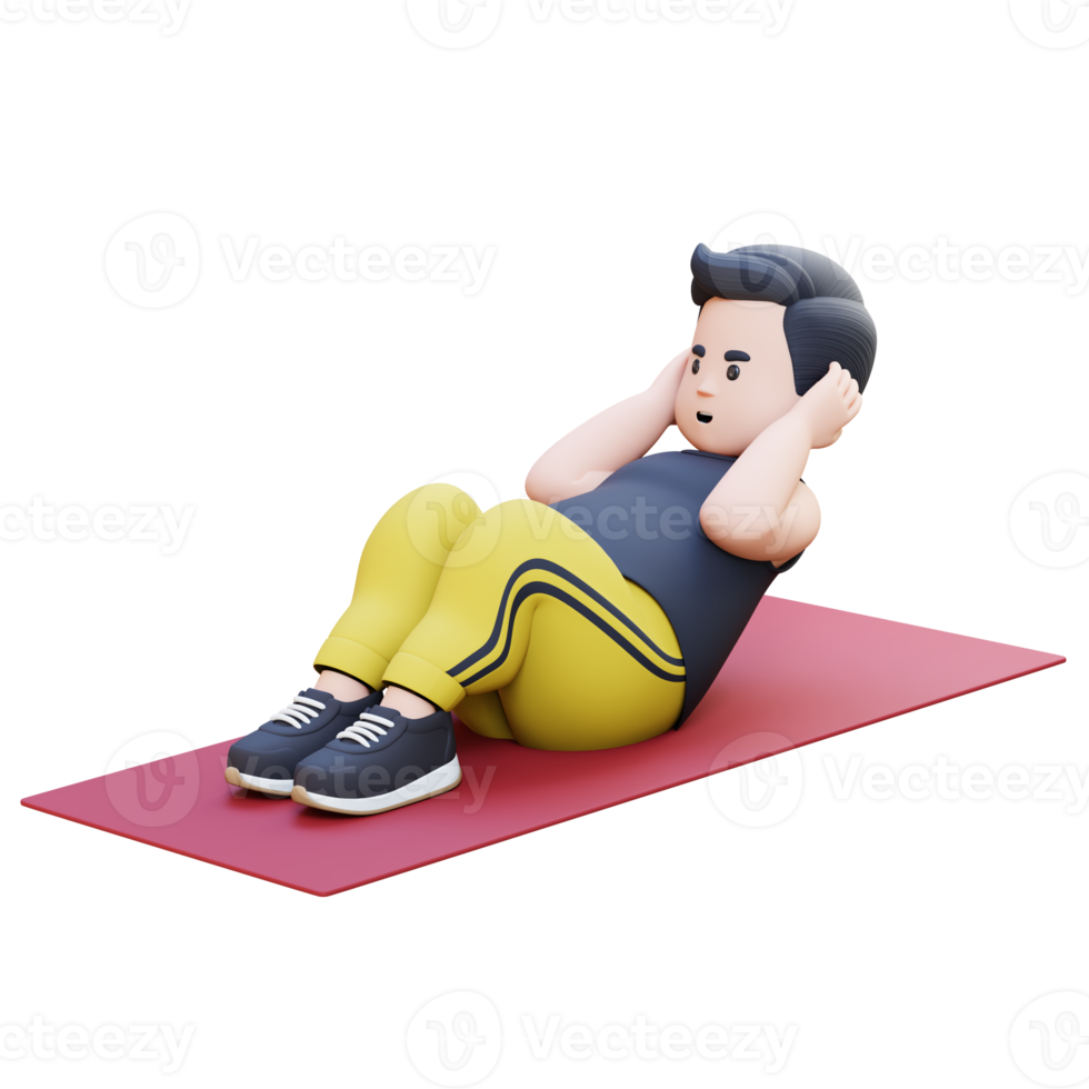 3D Plus Size Overweight obesse man Doing Sit Ups on a Mat png