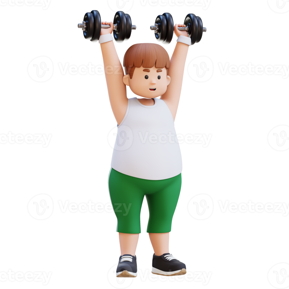 3D Plus Size Overweight Man character in Dumbbell Shoulder Press png