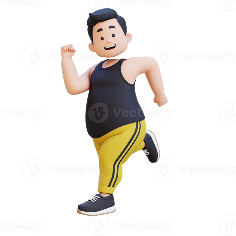 3D plus size overweight obesse man Running png