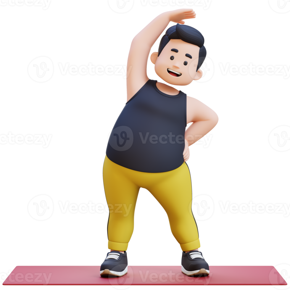 3D Plus Size Overweight obesse man exercising on yoga mat png