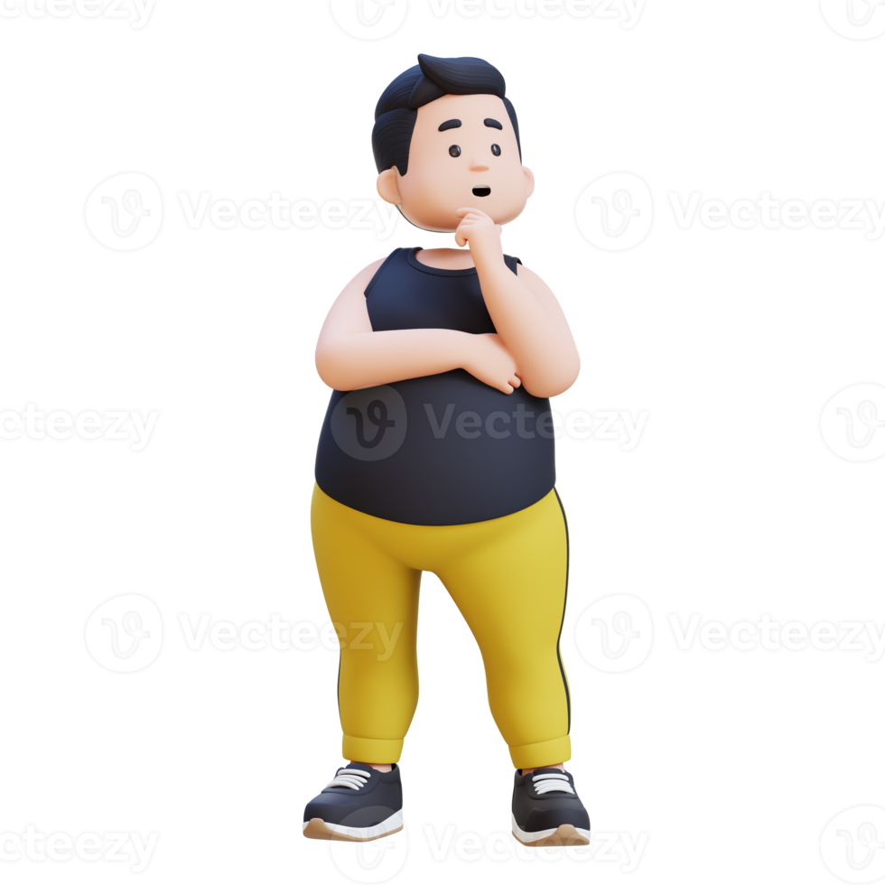 3D plus size overweight obesse man think, Health and Wellness Concept png