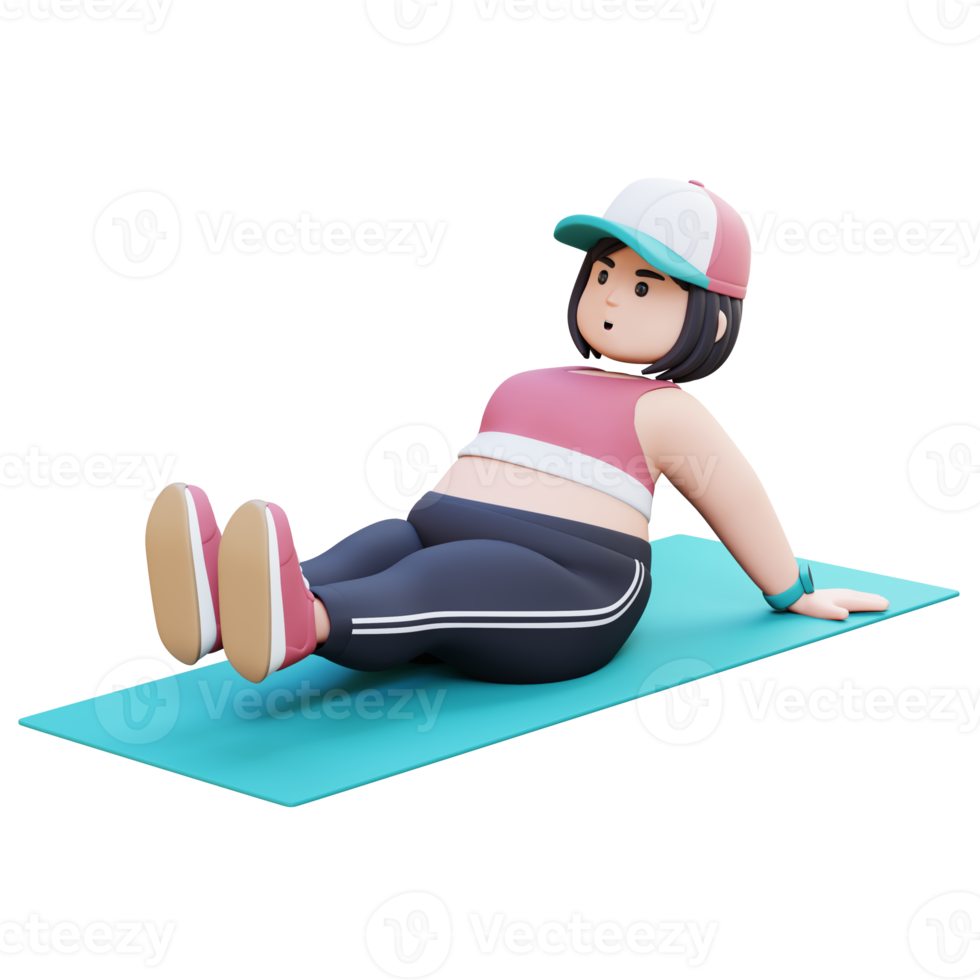 3D Plus Size Overweight girl workout on a mat png