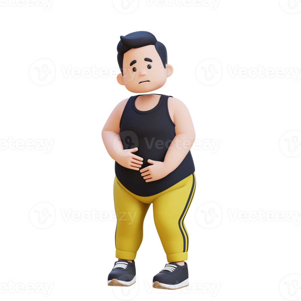 3D plus size overweight obesse man in Stomach Ache png