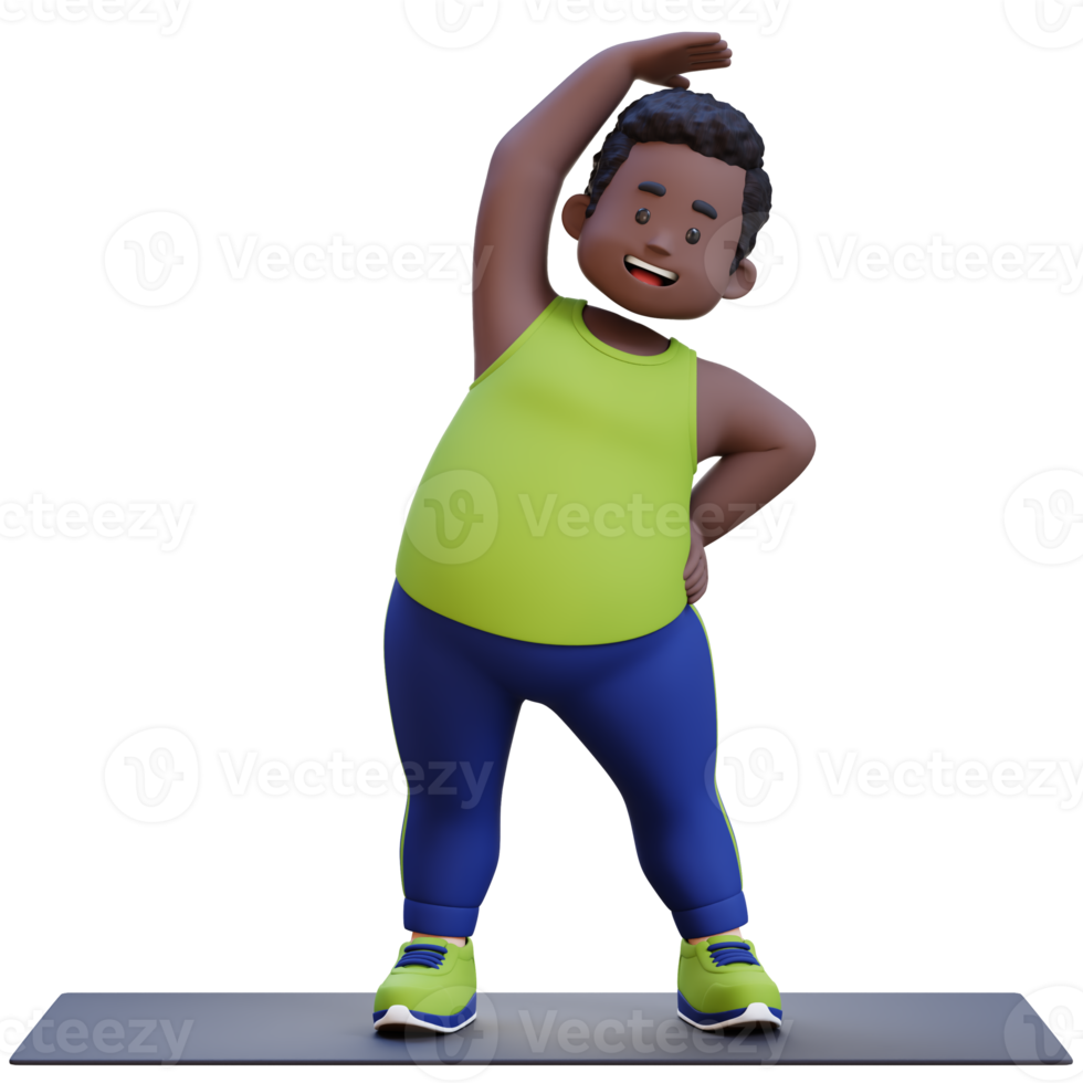3D Plus Size Overweight obesse african man exercising on yoga mat png
